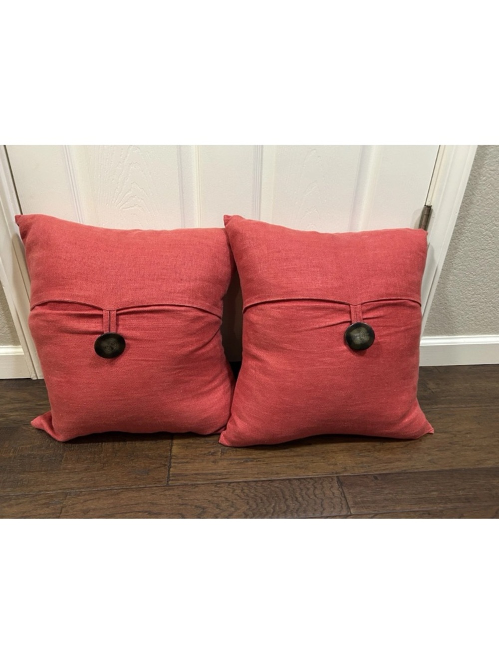 Pottery Barn Coral Button Square Accent Pillows - Set of 2